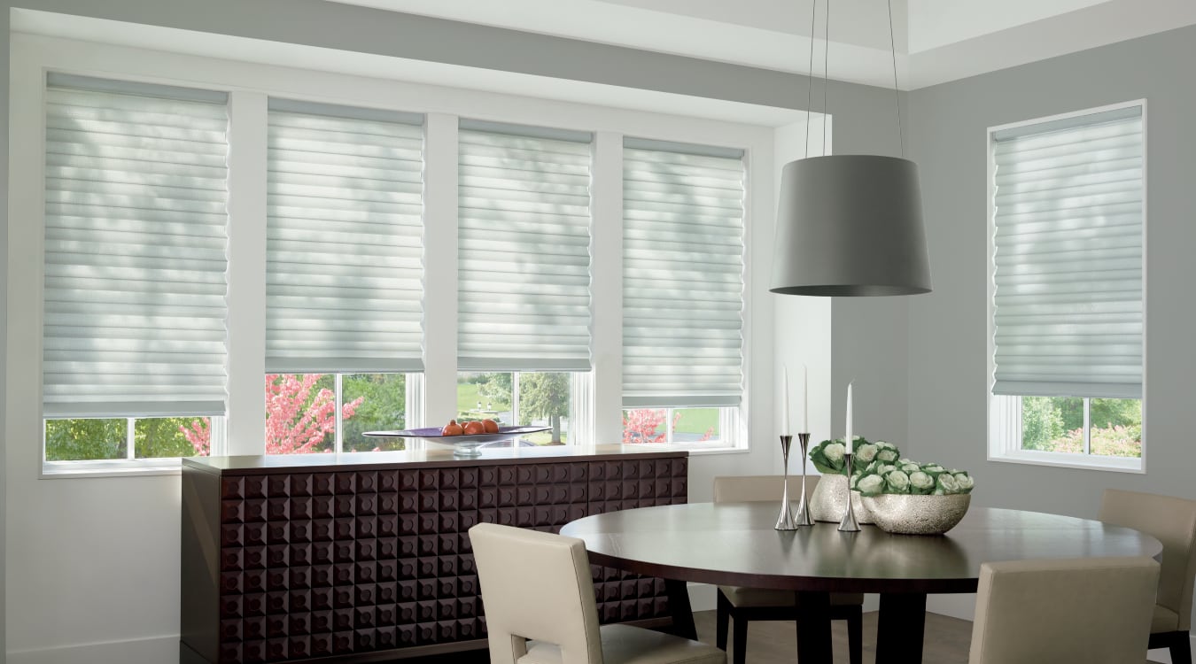 Cordless motorized shades in a Clearwater dining room